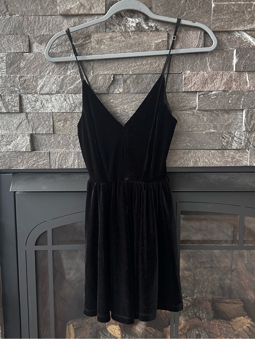 Silence + Noise Black Velvet V-Neck Cami Romper